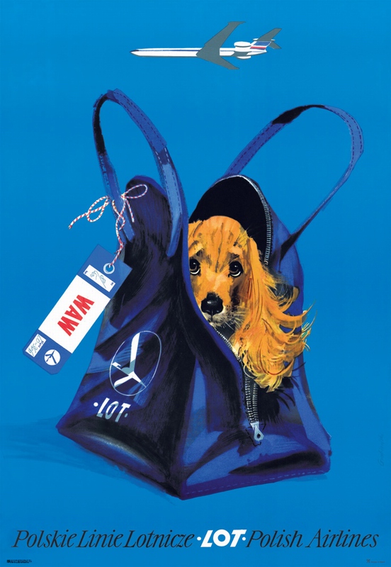 Polskie Linie Lotnicze LOT - pies w torbie, LOT Polish Airlines - Dog in a Bag, Grabianski Janusz